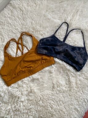 lululemon athletica Mustard Yellow and Navy Blue Sports Bras Set